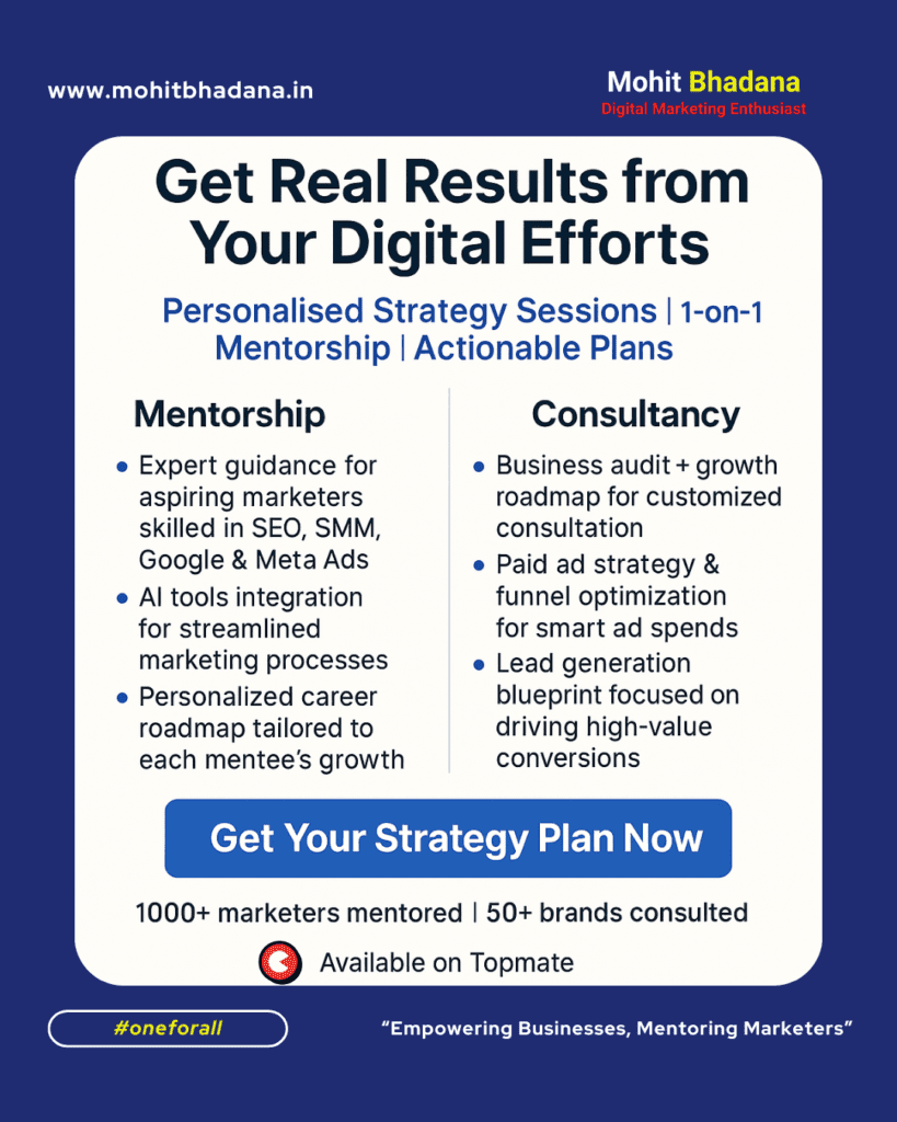 Digital marketing mentorship & Consultancy services by Mohit bhadana