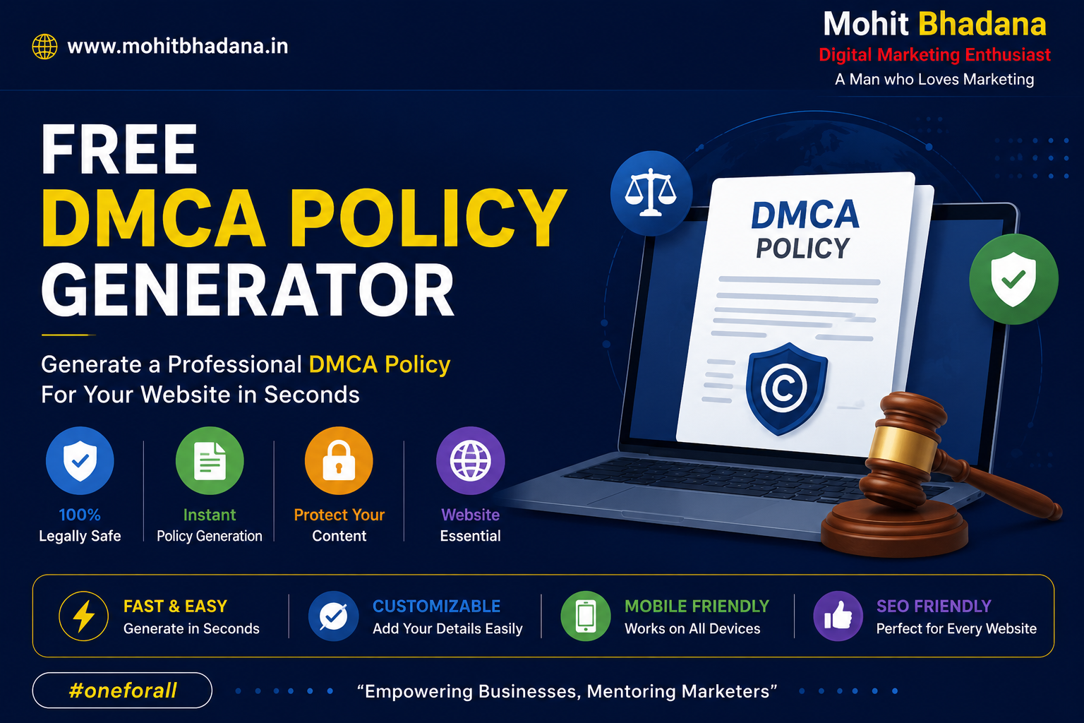 Free DMCA Policy Generator - Mohit Bhadana